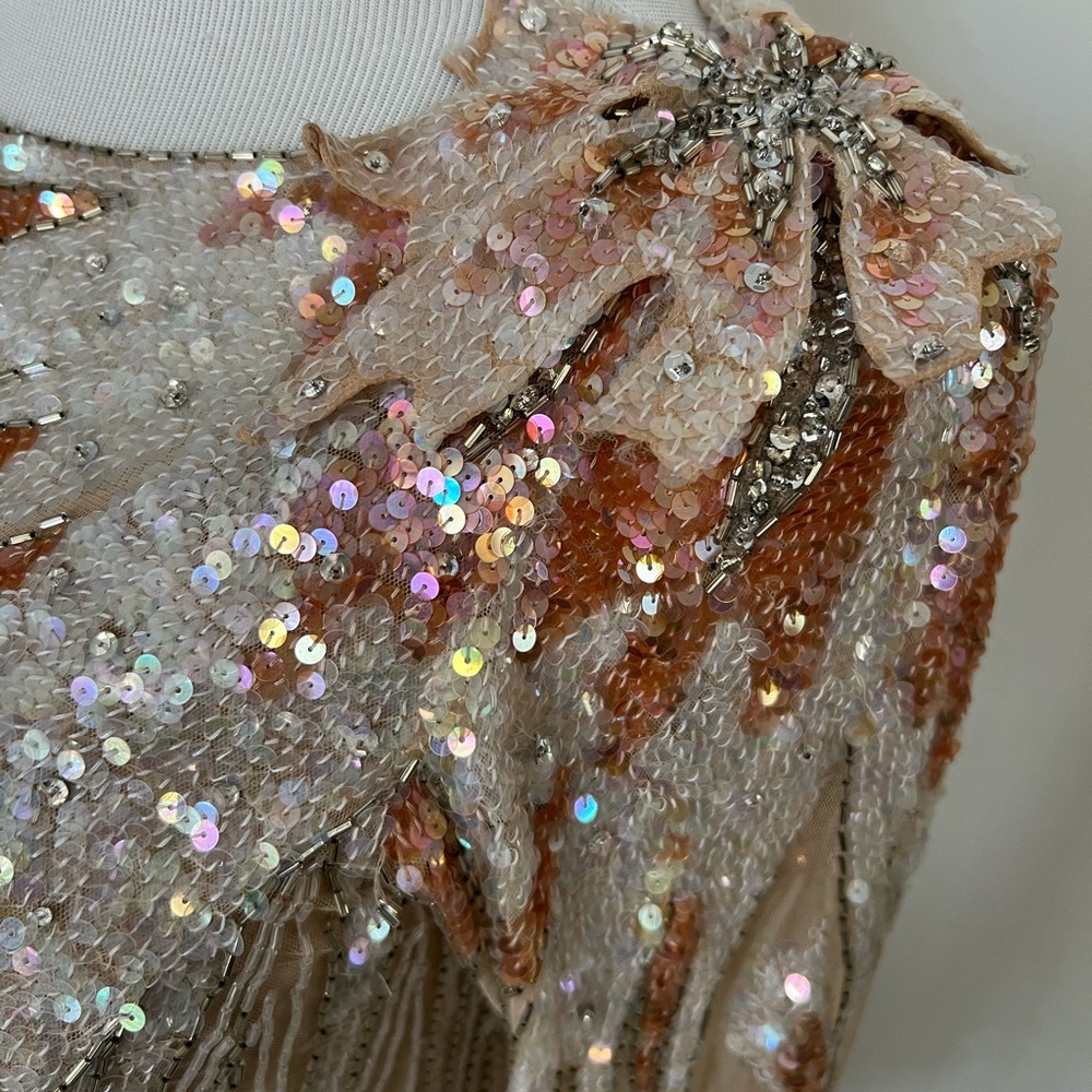 1990 Bob Mackie Boutique nude, silver beads & shiny sequin gown dress - Picture 16 of 16